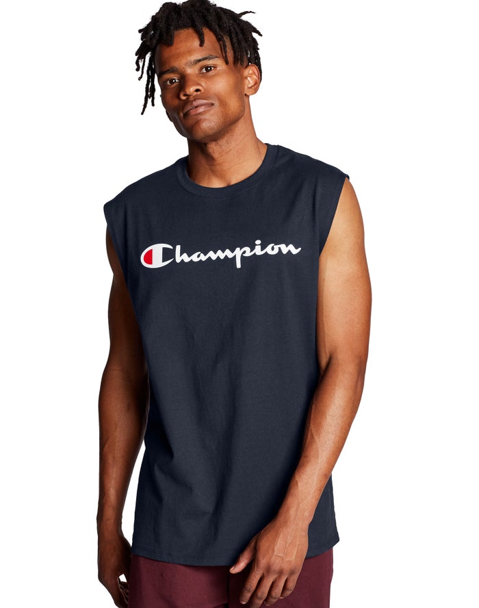 Champion Classic Jersey Script Logo - Miesten Laivastonsininen Hihaton Paita - Suomi 8216045-WF